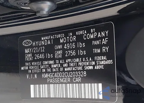 2012 Hyundai Genesis 3.8 from USA, damaged, VIN KMHGC4DD2CU203328